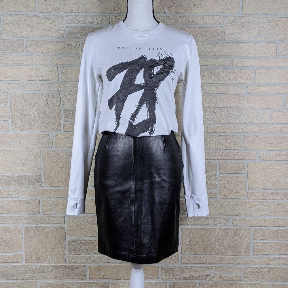 MICHAEL HOBAN Lambskin Leather Knee Length Skirt - Picture 7 of 9